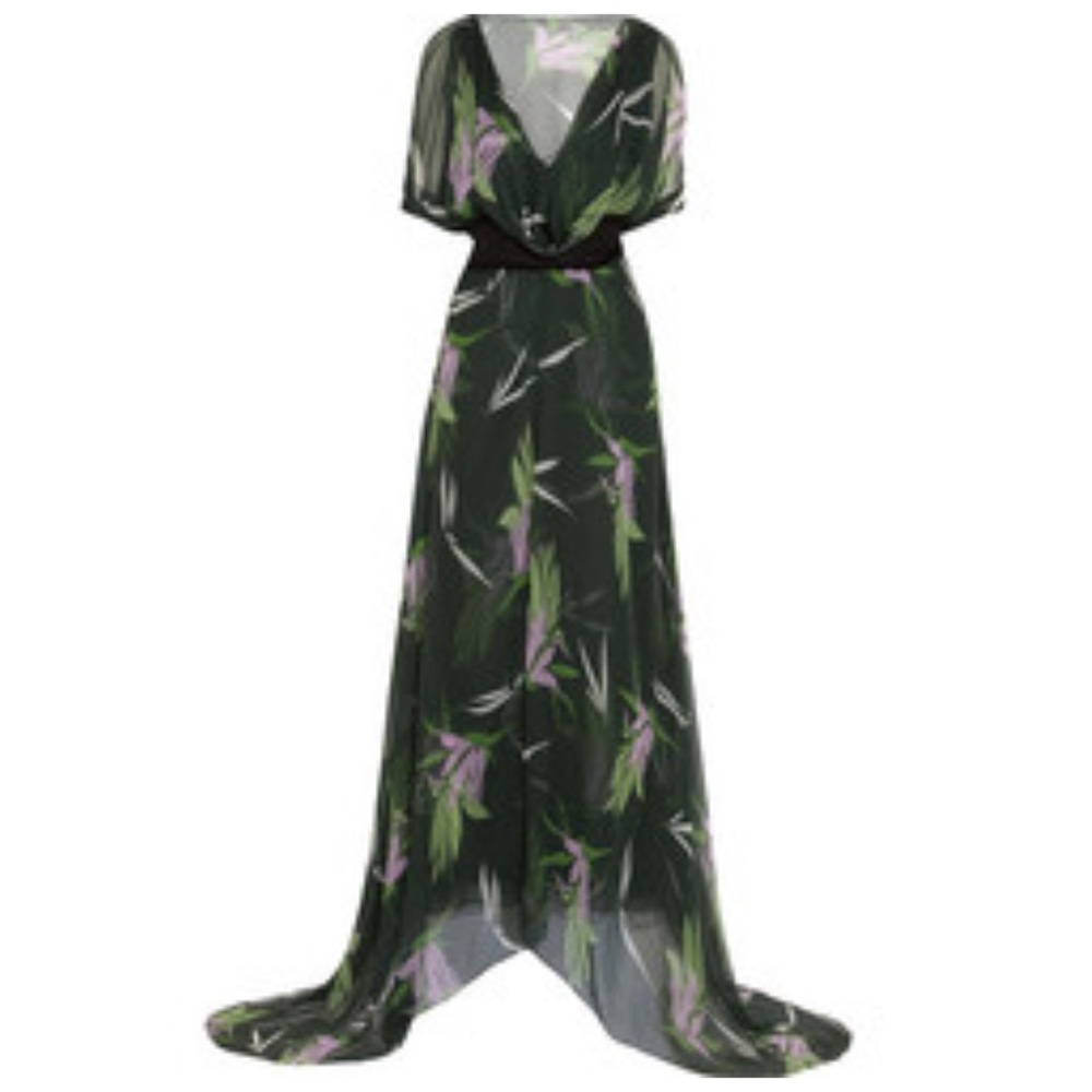 NWT Marni Green Printed Silk Chiffon Maxi Dress size 42